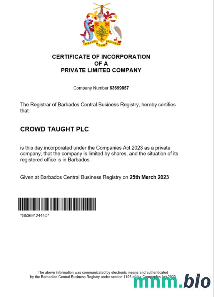 Barbados certyfikat rejestracji Word i PDF szablon